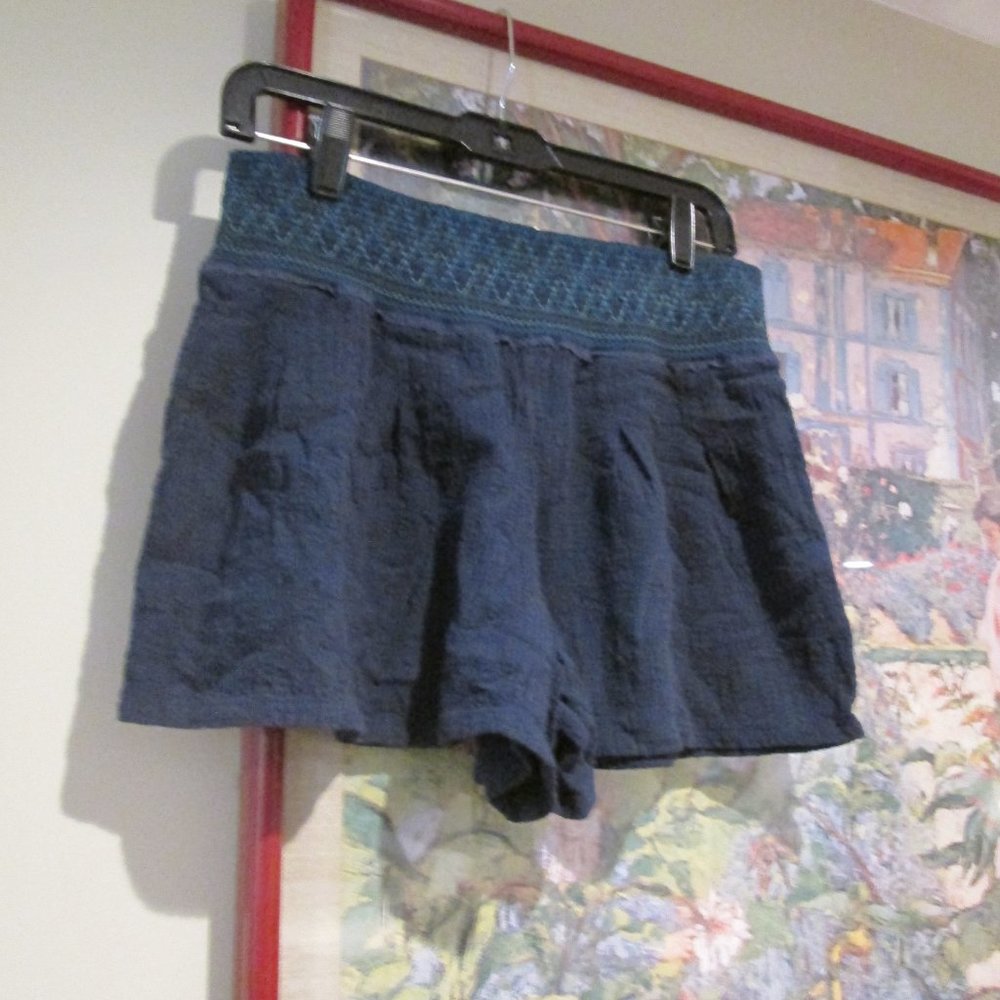 Anthropologie Navy Gauze Smocked Embroidery Shorts